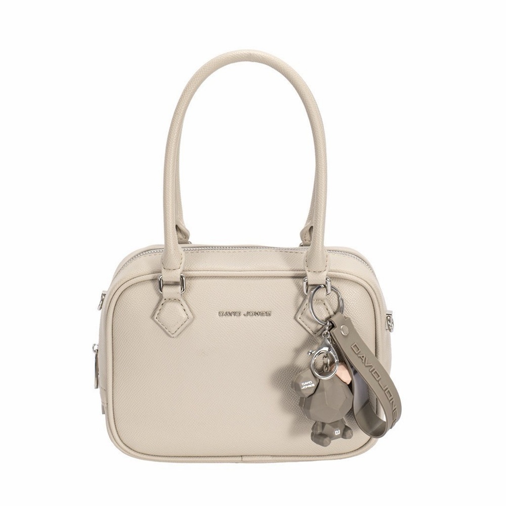 David Jones Cream Top-Handle Satchel with Charm